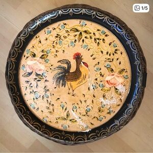 Decorative Round Tray with Rooster Design